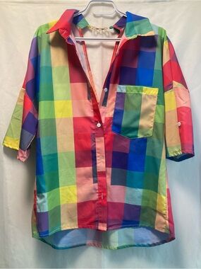 ChicMe Rainbow Color Block Shirt Dress Medium